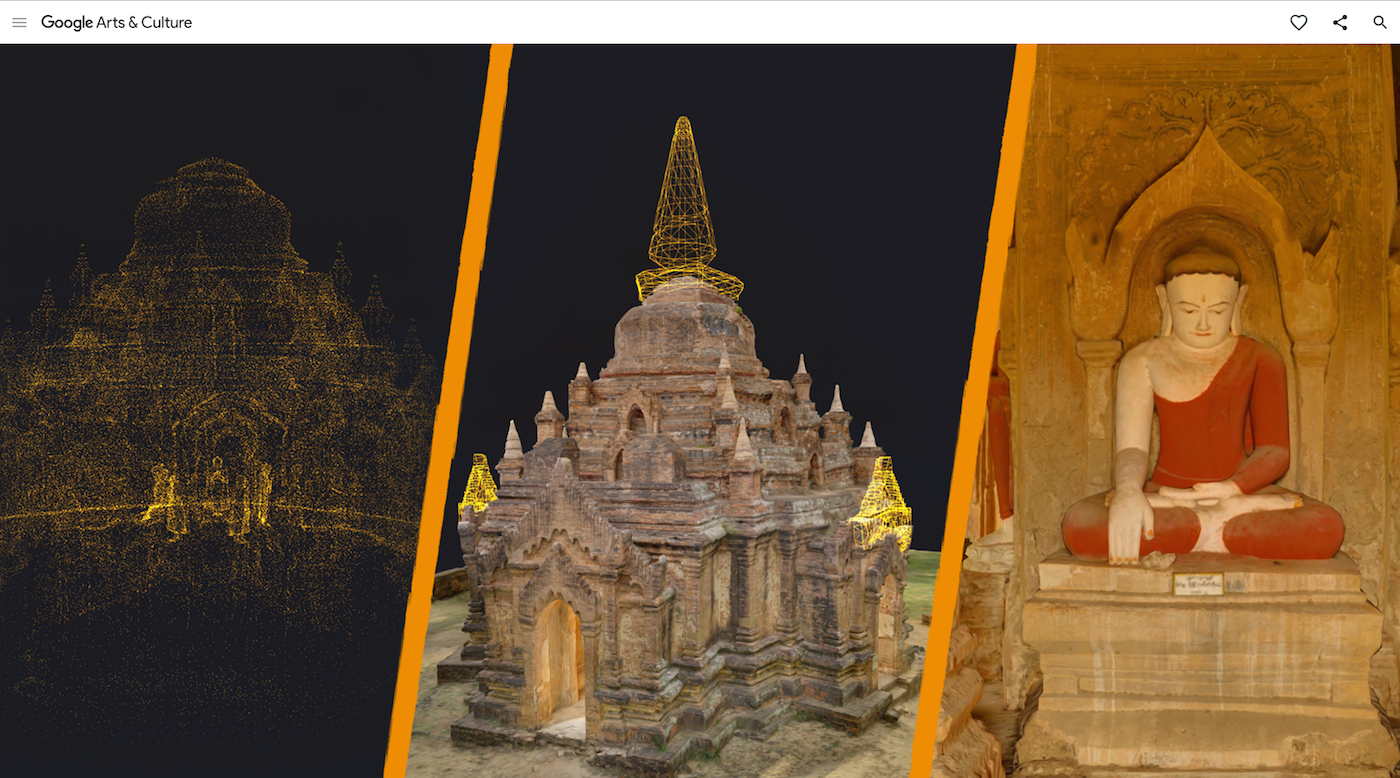 3D-Punktwolke eines historischen Gebäudes mit Farbcodierung